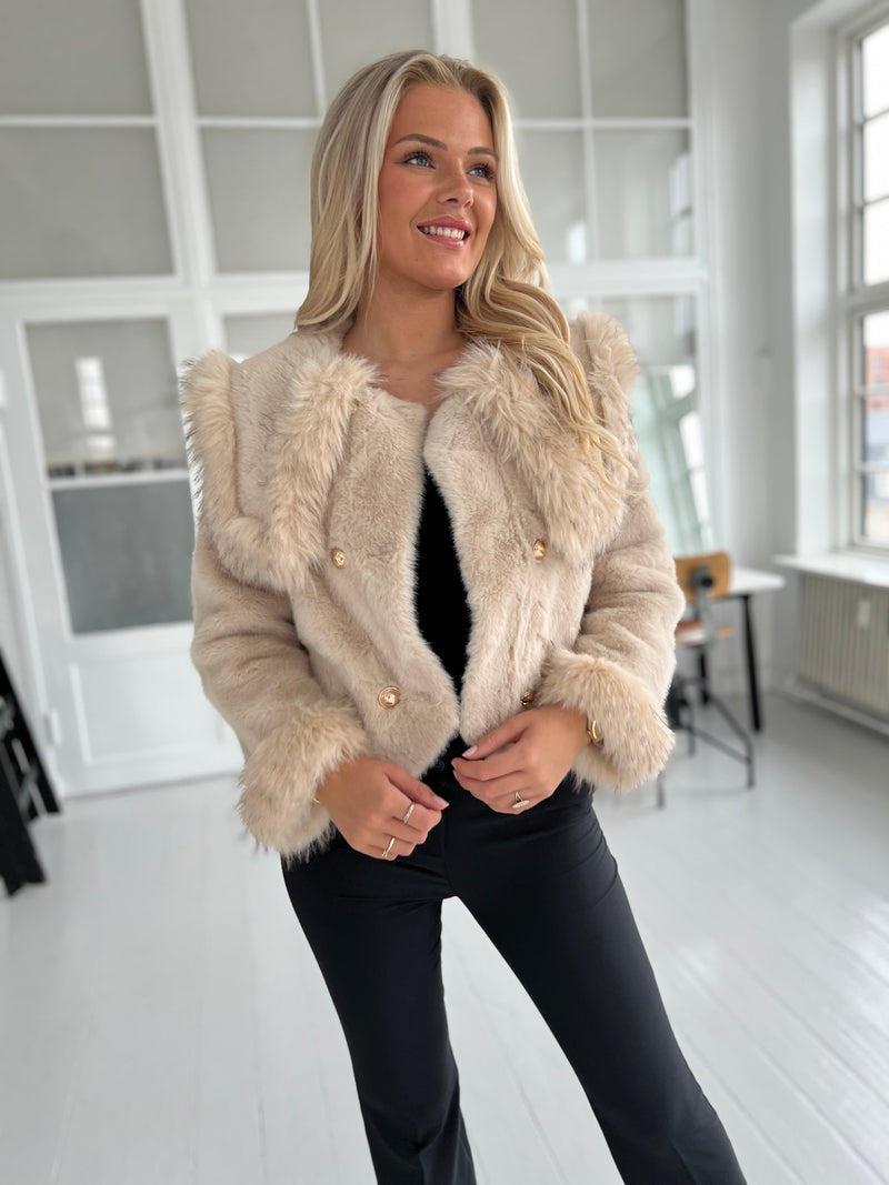 Azaka beige fur jacket (4597)-jakke-Aaberg Copenhagen