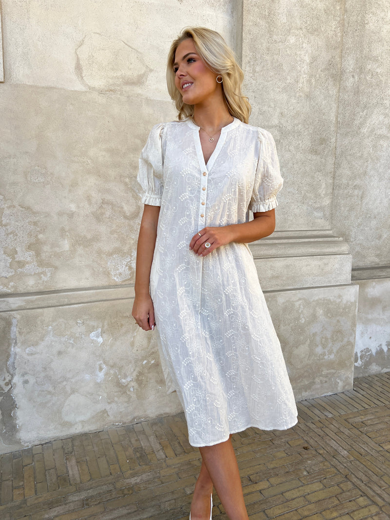 Gaspar TUNØ BRODERI ANGLAISE DRESS - OFF WHITE
