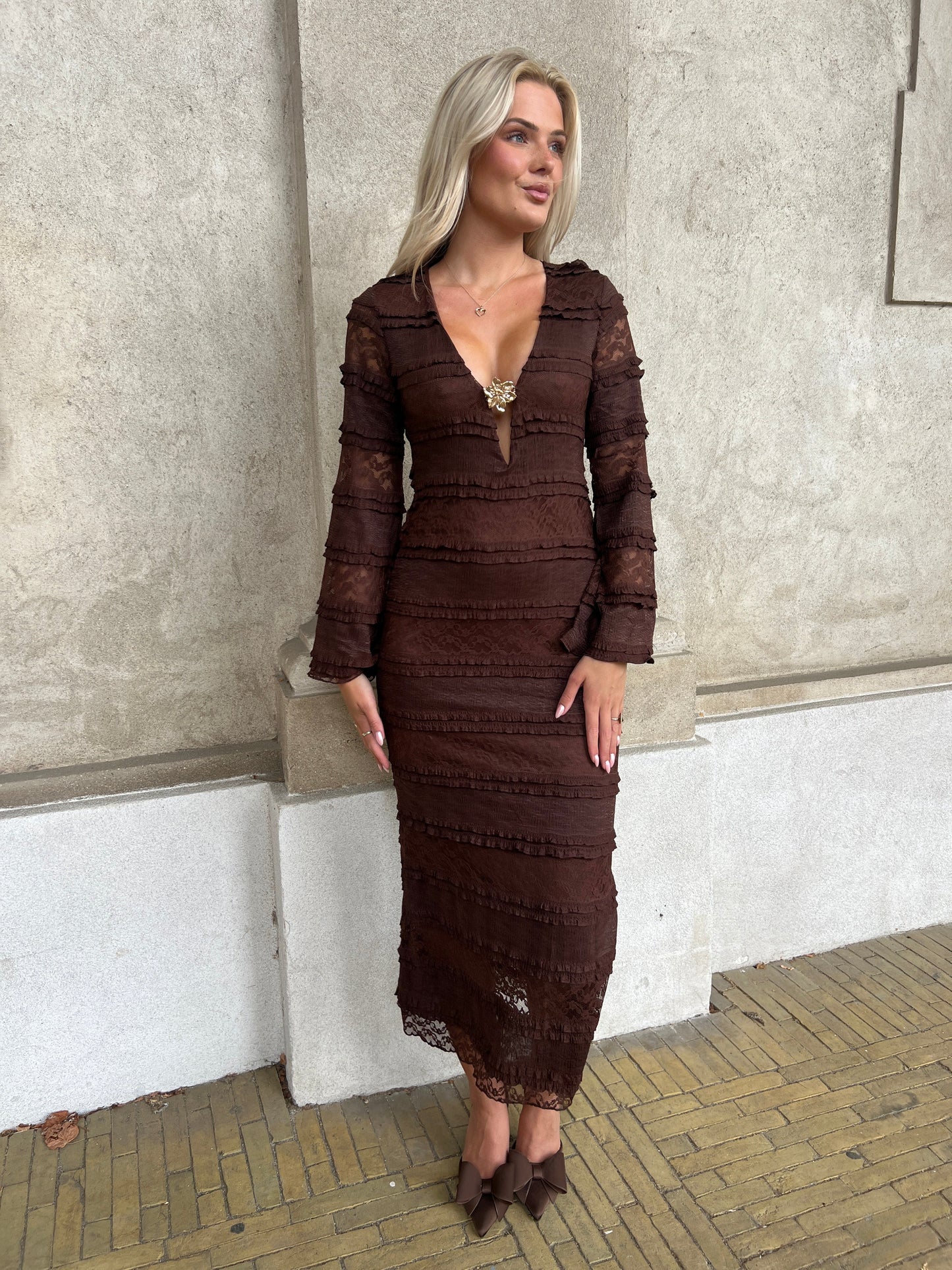 Azaka dark brown lace dress