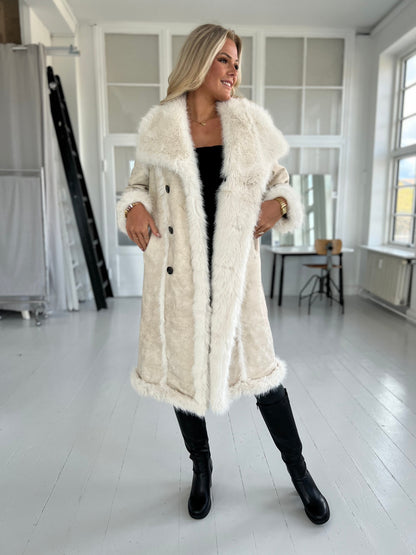 Flam beige faux fur frakke (2212)