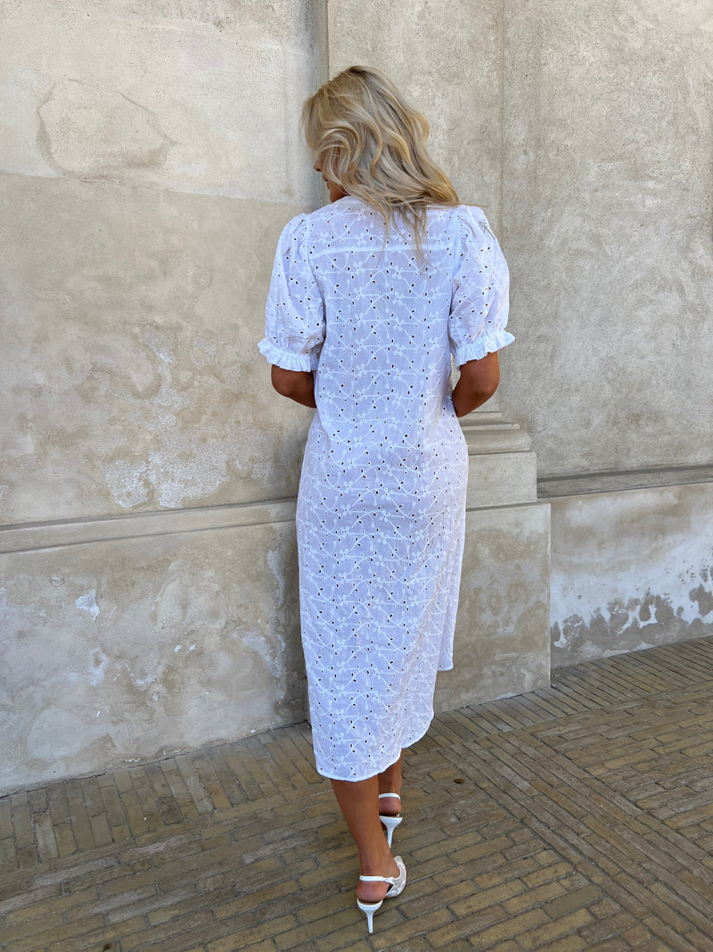 Gaspar TUNØ BRODERI ANGLAISE DRESS - WHITE