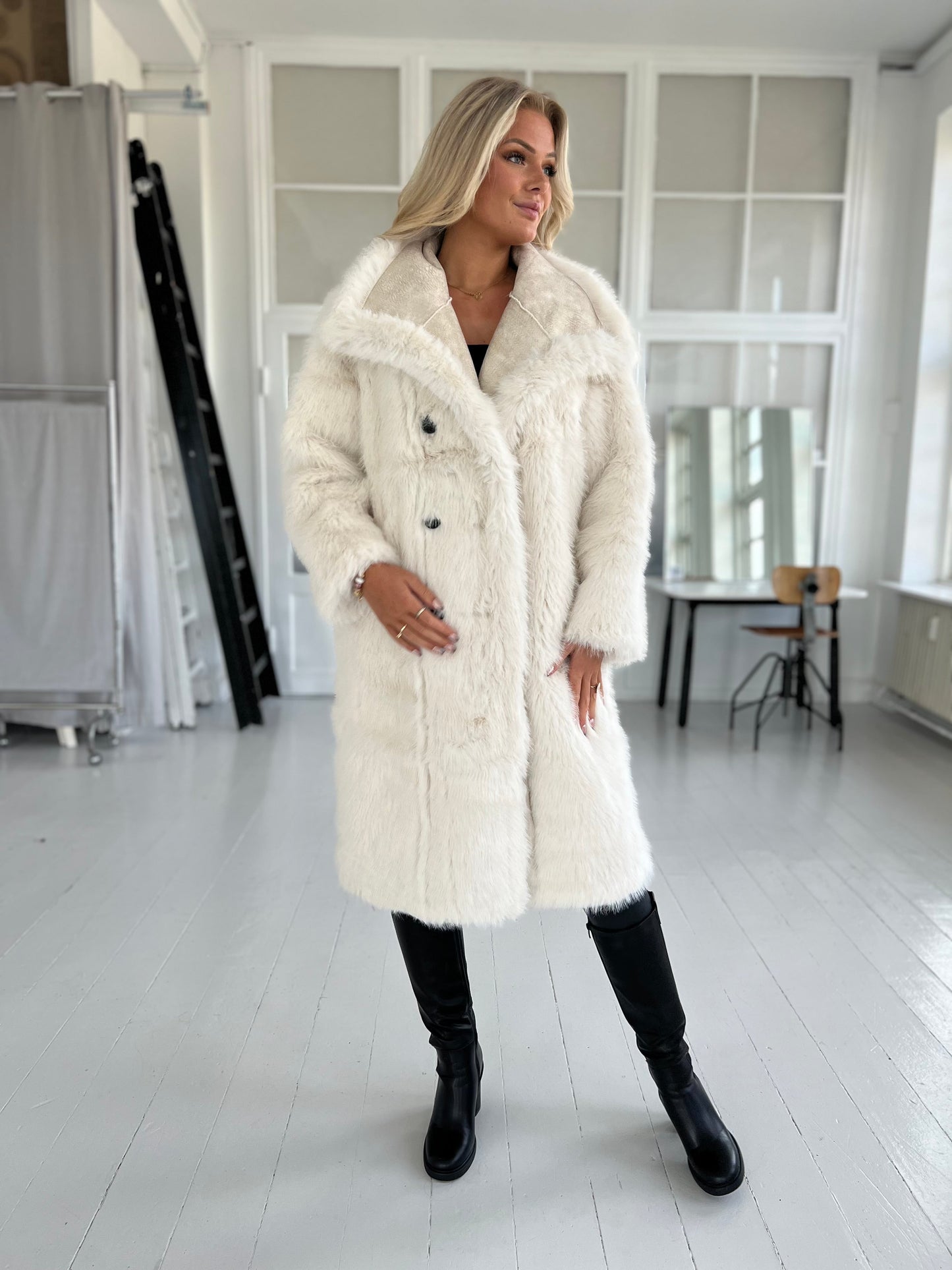 Flam beige faux fur frakke (2212)