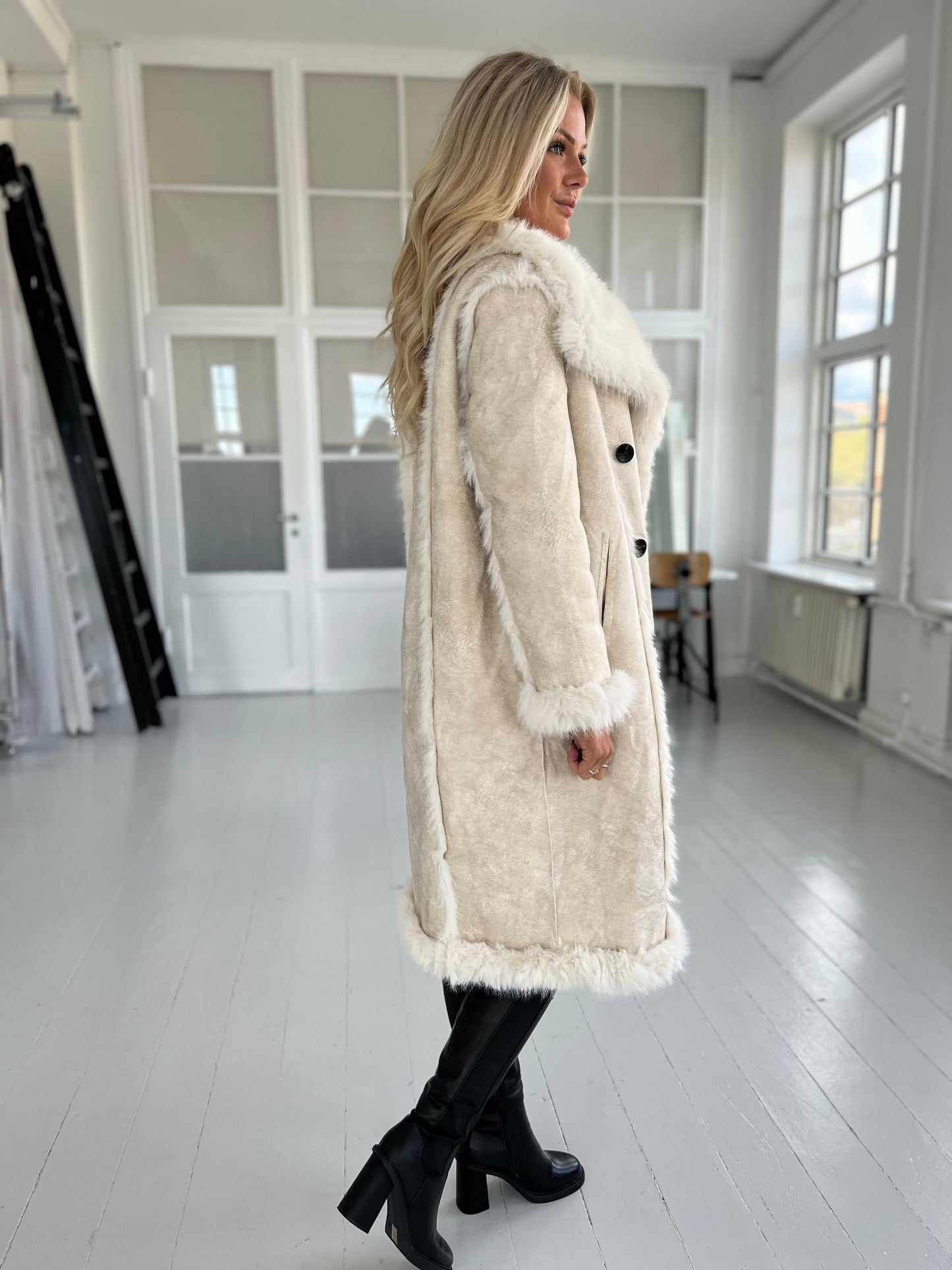 Flam beige faux fur frakke (2212)