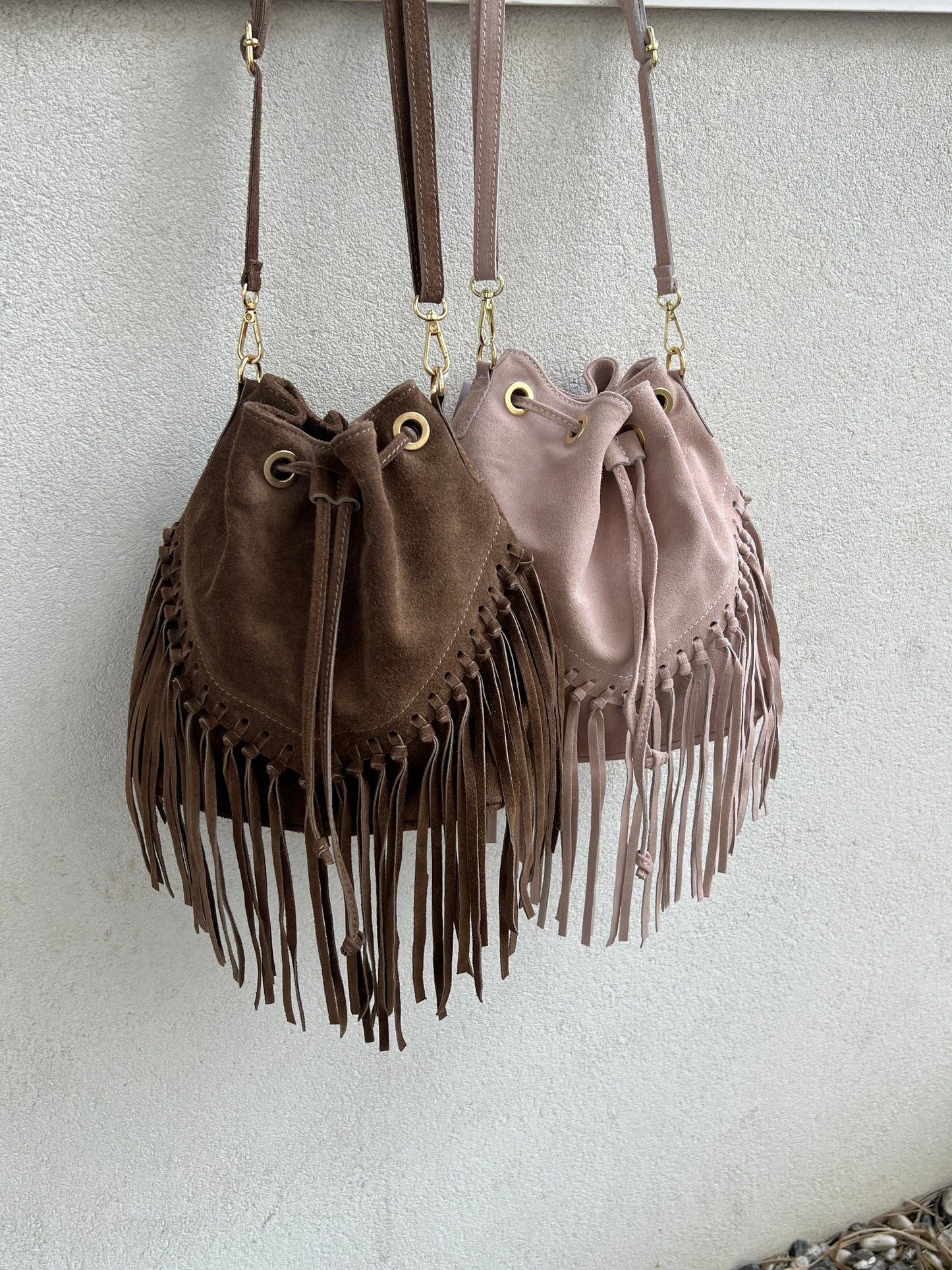 Fringe ruskind rose bag