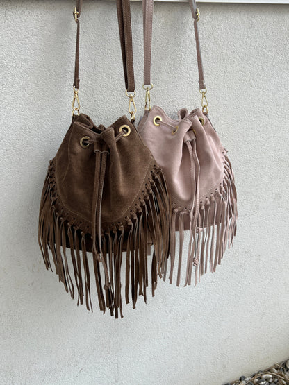 Fringe ruskind rose bag