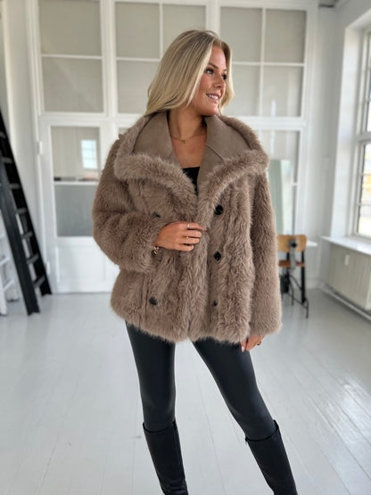 Flam taupe faux fur jakke (2213)