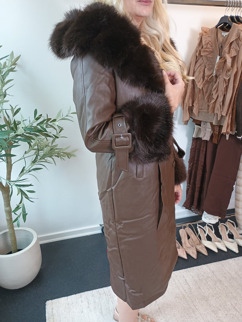 Flam faux leather coat Brown fra webshoppen Aaberg Copenhagen