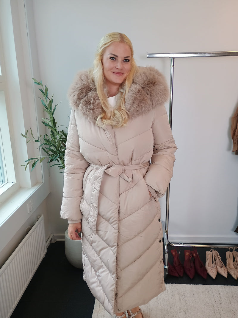 Flam puffer long coat Khaki fra webshoppen Aaberg Copenhagen