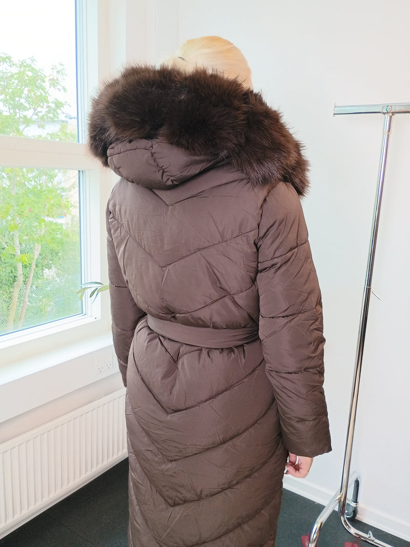 Flam puffer long coat camel fra webshoppen Aaberg Copenhagen