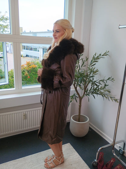 Flam faux leather coat Brown fra webshoppen Aaberg Copenhagen