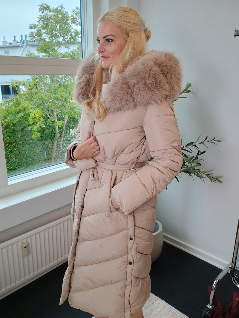 Flam puffer long coat Khaki fra webshoppen Aaberg Copenhagen